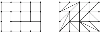Figure 2: A polyomino with domino tiles (to the left) and one of its trian-gulations (to the right).