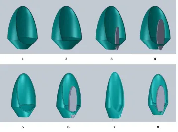 Figure 3. Left to right: 3D printed versions of receiver structures 4, 5 and 7, and batear.