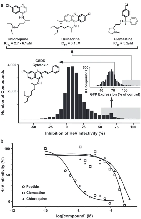FIG. 4. HTS screening of a small compound library. (a) Selectionof chloroquine and similar compounds from HTS