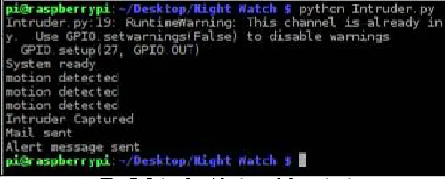 Fig.5. Intruder Alert module output 