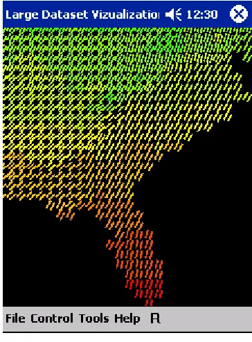 Figure 6.2: Visualizations for the month of March using different data sets of weather conditions with the samedata-feature mapping, temperature! color, precipitation! rotation, cloud cover! density: (a) visualizationusing a data set containing weather conditions for only the eastern United States; (b) visualization using a data setcontaining weather conditions for the entire continental United States.