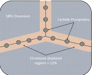 Figure 2-2: Chromium carbide precipitation at grain boundaries due to sensitization of austenitic stainless steel