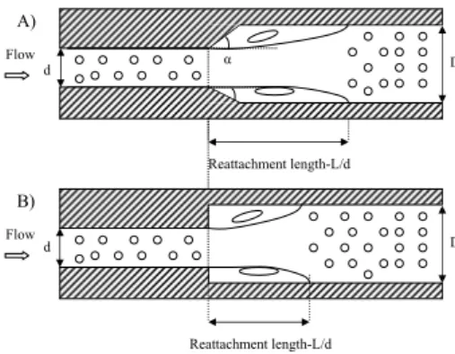 Figure 1: A)Progressive expansion of different opening angles-reattachment length L/d.