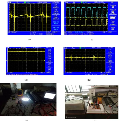 Figure (i) and (j) shows the hardware implementation of SEPIC converter with LED load and  Resistive load  to verify the constant current for different values of load variation respectively
