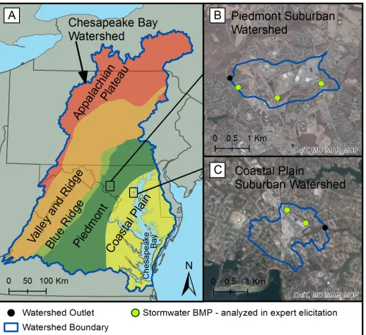 Figure 2Map of the two suburban watersheds that were the focus of the elicitation.