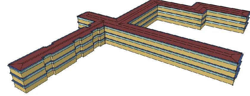 Figure 3.1: An example of a rectilinear-shaped, non-rectangular building with right-angled corners that was used to test the predictability of LRBEM+