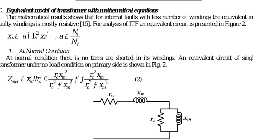 Fig.2. Equivalent circuit of healthy transformer at normal condition on primary side   