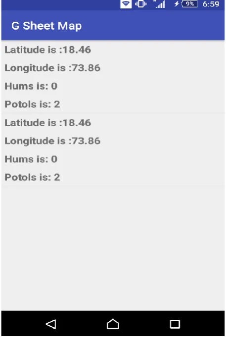 Figure 2 show the GUI of Smartphone. G sheet map android application is made. Application is used to find the location from Google spreadsheet