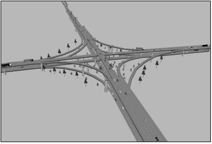 Figure 5 - VISSIM Visualization of the Nano-Interchange