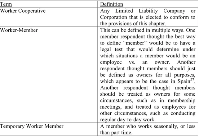 Table 4. Terms and definitions for state statutes.