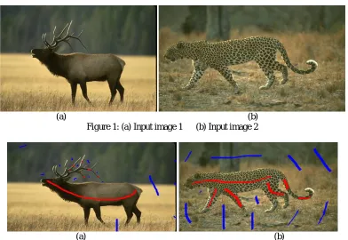 Figure 2: separation of both background and foreground regions( scribbled imagesfor input 1 and input 2)  