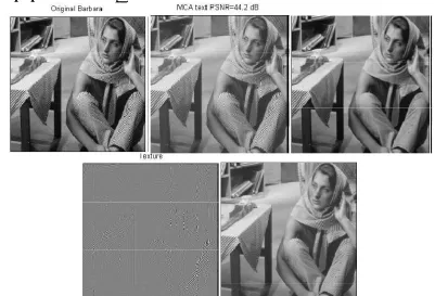 Fig. 2 2(a) shows the original image,2(b) image after adding image 2(c) and 2(d), 2(c) smooth part of the image 2(d)  texture part of the image, 2(e) is showing the structural similarity