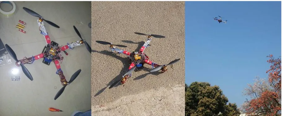 Fig. 1. Quadcopter developed in IDEA LAB of VSSUT, Burla and a test run 