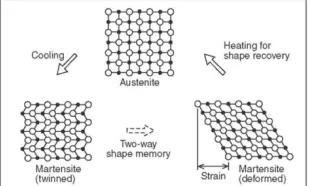 Fig. 1 Materials crystalline arrangement during shape memory effect   