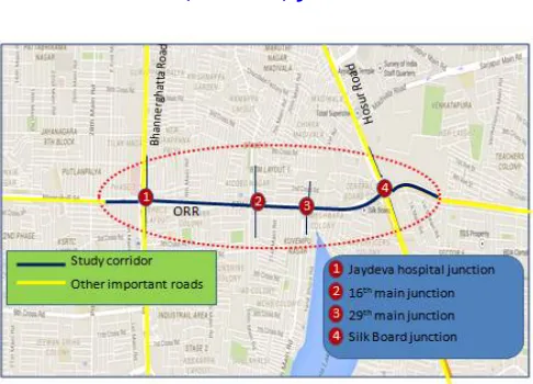 Fig. 2:  Major Roads and Intersection along the Study Stretch   