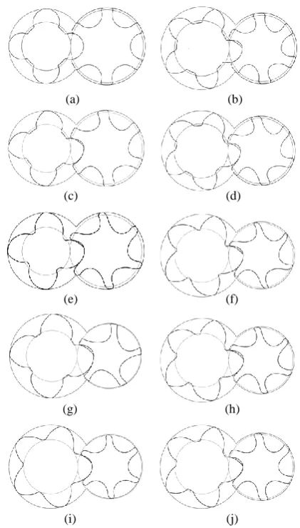Fig. 3 shows pairs of screw compressor rotors plotted together for their comparison. 