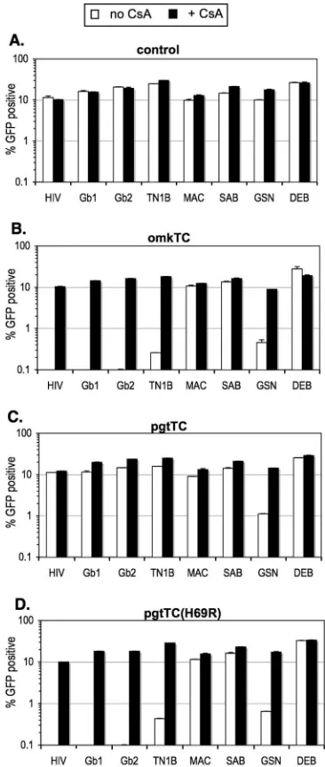 FIG. 4. Restriction speciﬁcity of wild-type and mutant TRIMCypproteins. Unmodiﬁed hamster CHO cells (A) or CHO cells stably