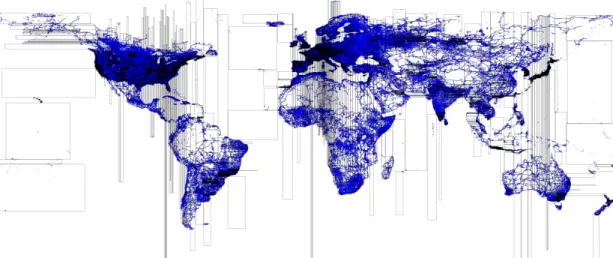 Fig. 5. R+-tree index for road segments in the whole world extracted from OpenStreetMap (Best viewed in color)