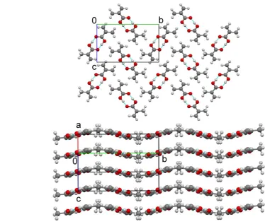 Figure 5:  A layer of molecules observed in Phase II methacrylic acid showing the hydrogen bonded dimer 