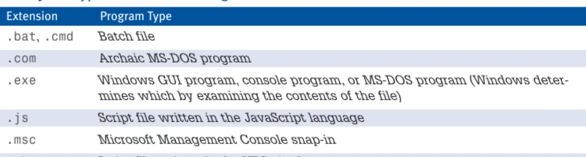 Table 29.1 Typical Executable Program Extensions
