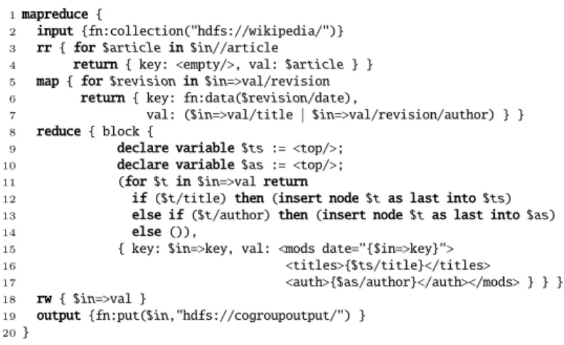Fig. 3. Co-grouping using XQuery Scripting
