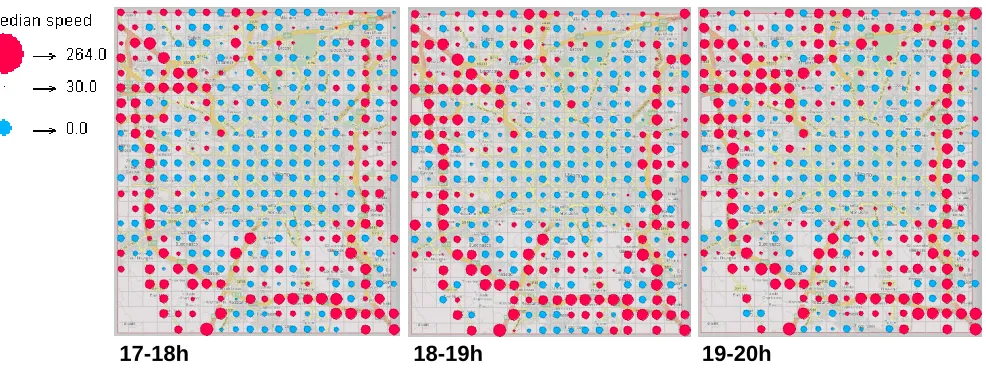 Figure 2. Three screenshots of an animated map representing results of S×T-aggregation