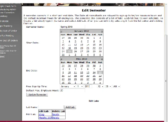 Figure 5-1. Edit Semester Screen  5.3.2 Editing a Lab 