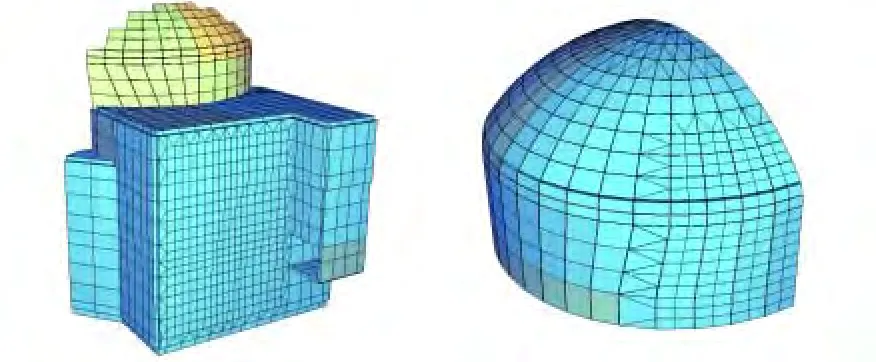 Fig. 2.1 SOFiSTiK FE models of a total structure (left) and a partial structure (right) 