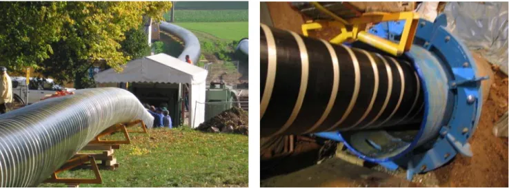 Figure 14 – Subline PE lining of 1500mm diameter prestressed concrete drinking water main, Halzhausen, Germany  The liner pipe selected for this project was a 1480mm OD SDR 61 PE-100 pipe