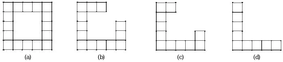 Fig. 1. Column Position Layouts for (a) Model 1, (b) Model 2, (c) Model 3, (d) Model 4 