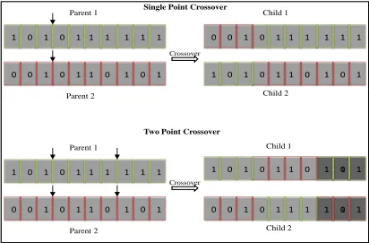 Figure 3.1: Single point and two point crossover(binary encoding)