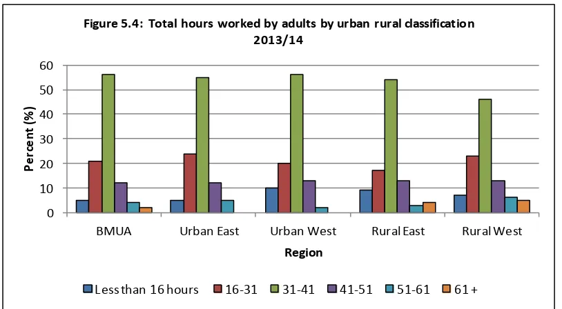 Figure 5.4:  Total hours worked by adults by urban rural classification 