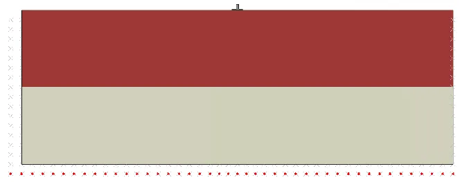Figure 6:  ABAQUS model of spent fuel cask on concrete storage pad resting on a two layer soil column