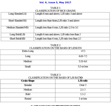 TABLE 1 CLASSIFICATION OF RICE GRAINS 