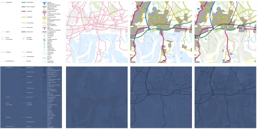 Fig. 5. The Legend as Statistical Graphic – Hierarchy. Three legend / map pairs show bedrock geology for the United Kingdom in Prototype4