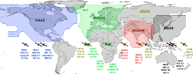 Figure 2-1: SBAS system coverage (GENEQ 2013). 
