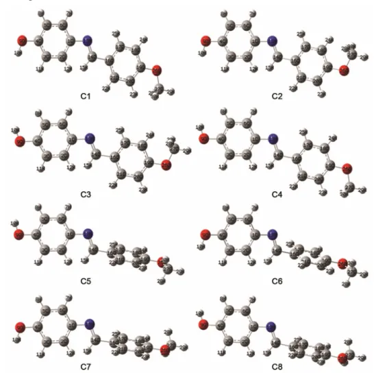 Fig. 1 − Various possible conformers of p-hydroxy-N-(p-methoxybenzylidene)aniline 