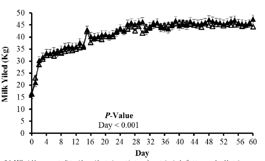 Figure 3-1: Milk yield responses to diets with or without micronutrient supplementation in the first two months of lactation