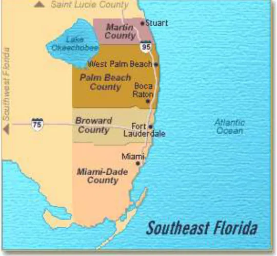 Figure 1.  Counties and cities in southeastern Florida. 