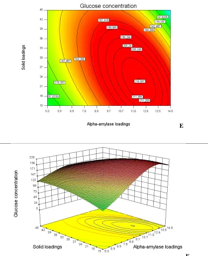 Figure 2. Response surface plots, described by Eq. (2), representing the effect of solids loadings 
