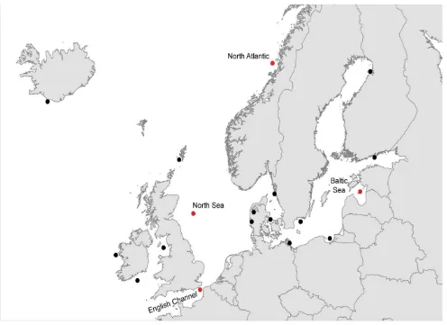 Figure 1. Location of the 18 samples used in this study. The eight sequenced ascertainment individuals (2 per location) came from the foursampling sites denoted in red.doi:10.1371/journal.pone.0042089.g001