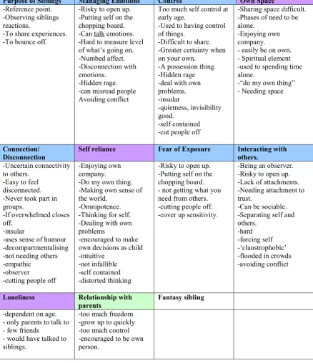 Fig. 4.1.2.  Low Level Categories from Interview One. 