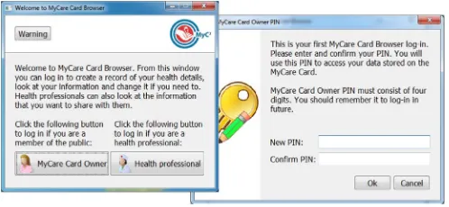 Fig. 3.MyCare Card Browser welcome and new PIN windows.