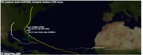 Figure 7: The track, highlighted in yellow, is queried at the point itmakes landfall in Florida