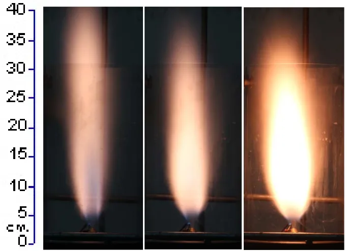 Figure 49 mCSBiodiesel m: 38 lpm, ma in lpm (left to right): (a) 21, (b) 18, (c) 12 f in kg/min (left to right): (a) 0.0330, (b) 0.0258, (c) 0.0161 