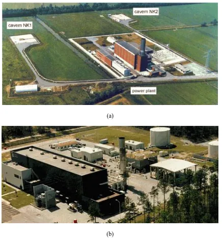 Figure 2.2 Aerial views of (a) the Huntorf CAES plant and (b) the McIntosh CAES plant (Abele, 2011) 