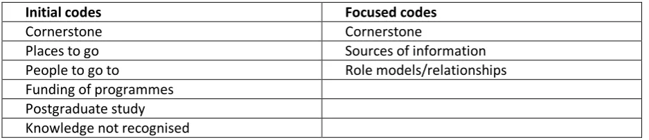 Table 1. Initial and focussed codes in the very early stage of a grounded theory study 