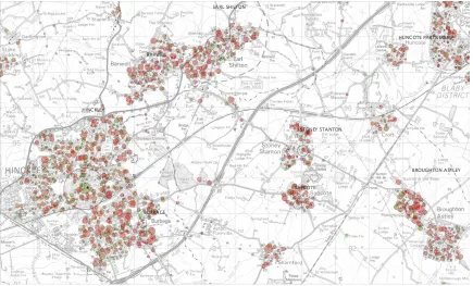 Figure 2. Detail for part of Leicestershire selected through interactive functionality