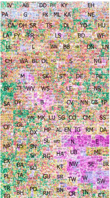 Figure 3. Output Areas sized by population within postcode using a rectangular hierarchical cartogram