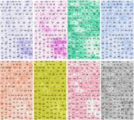 Figure 4. Similarity to specific super-groups (bottom right is similarity to closest, as Figure 3 but using lightness only to show typicality)